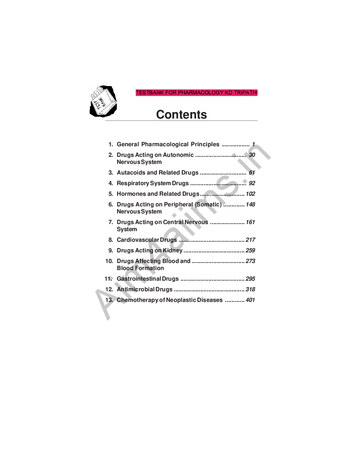 Preview image for TESTBANK FOR PHARMACOLOGY KD TRIPATHI